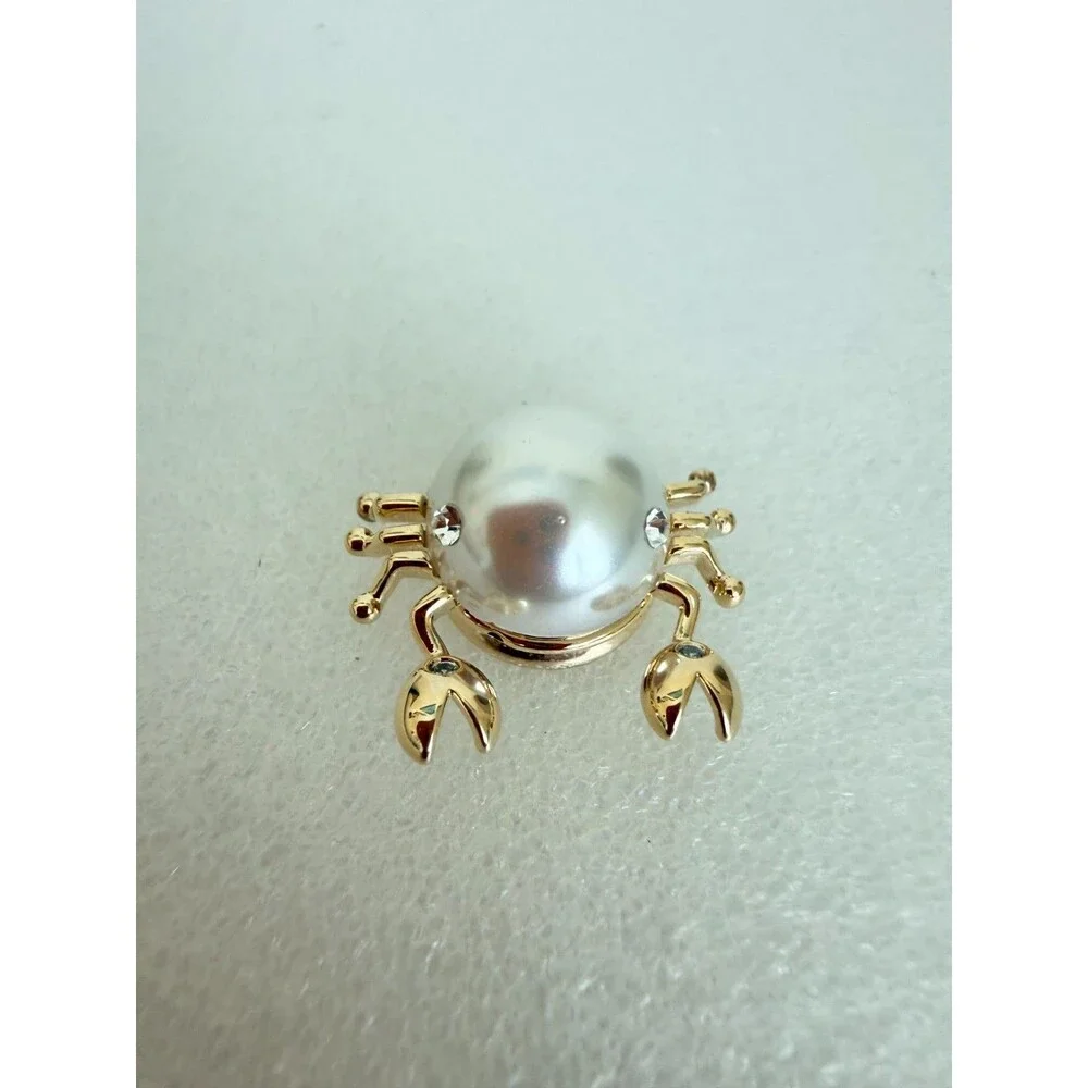 Gold Tone Pearl Crab Magnetic Brooch Scarf Clip Fridge Magnet Rhinestone